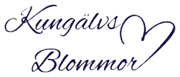 Kungälvs Blommor, logotypen i skrivstil med det handmålade hjärtat